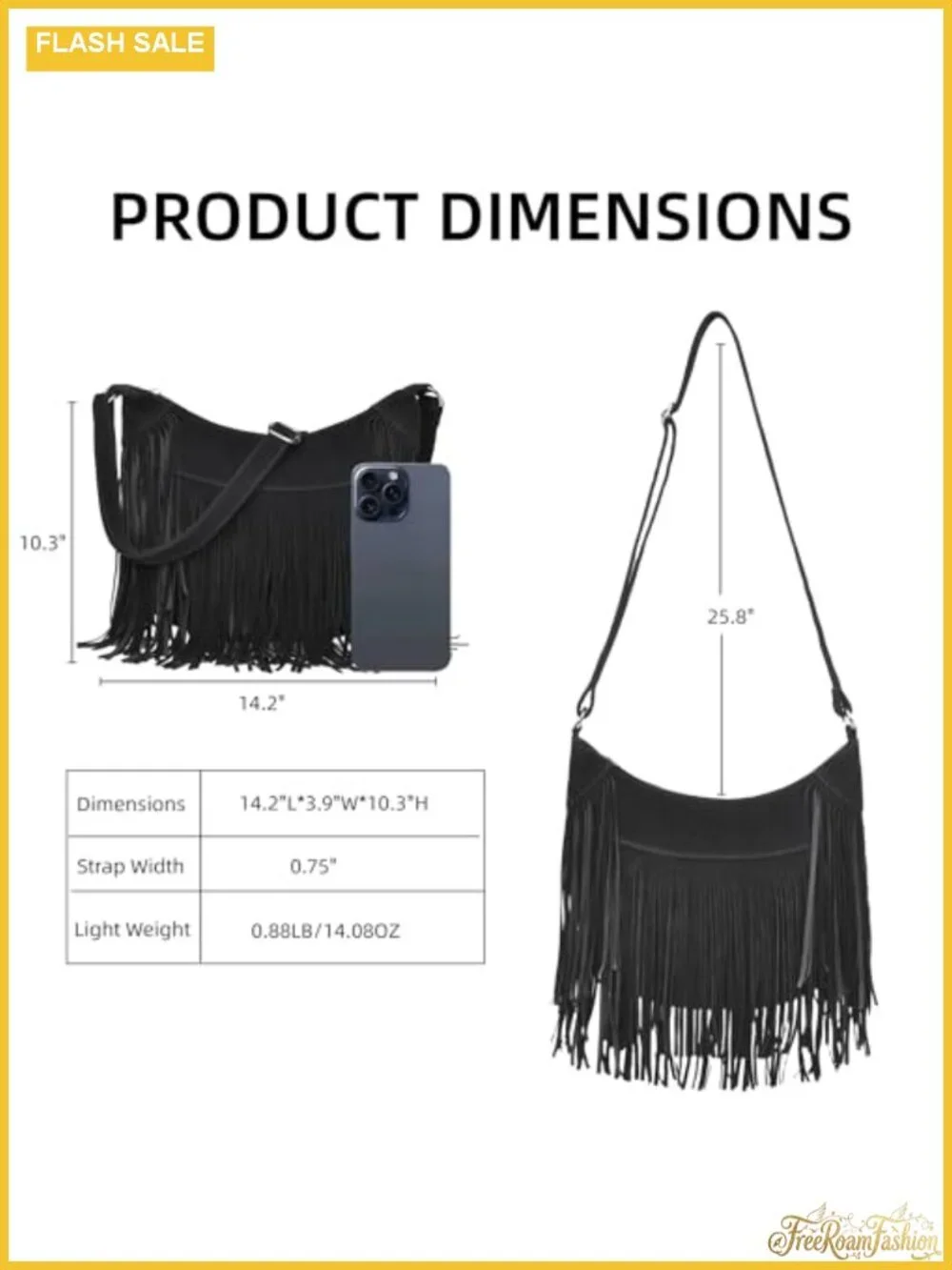 Fringe Hobo Bag Vintage Vegan Suede Western Crossbody Shoulder Purse